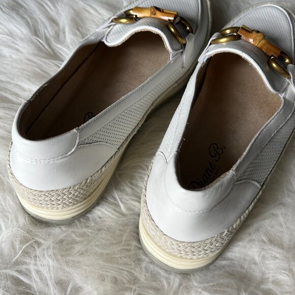 Diane B Milano White Leather Bamboo Horse-bit Espadrille Loafer Slip On Flats - Picture 5 of 6